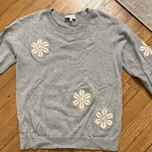 Society Gray Sweater with Cream Floral Accents